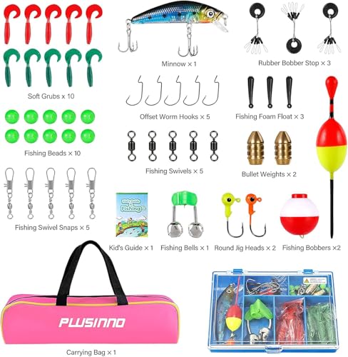 Kids Fishing Pole with Spincast Reel Telescopic Fishing Rod Combo Full Kits for Boys (Pink / 5FT / 1.5M)