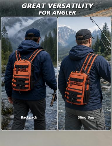 2 in 1 Compact Tactical Fishing Backpack with Tackle Boxes (Orange)