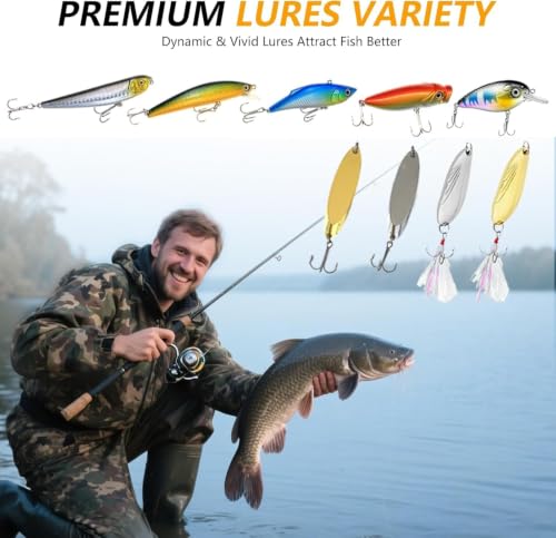 Fishing Lures Kit Assorted Baits with Portable Tackle Box