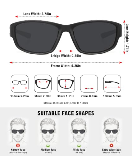 Sports Sunglasses for Men Women Polarized Classic Wrap Around Driving Cycling Golf Fishing Sun Glasses UV Protection 1 (1-black/Gray)