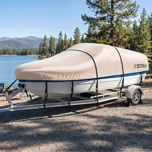 Heavy Duty Trailerable Boat Cover 17 (Beige / Fits 17"-19" Length, 96" Beam Width)