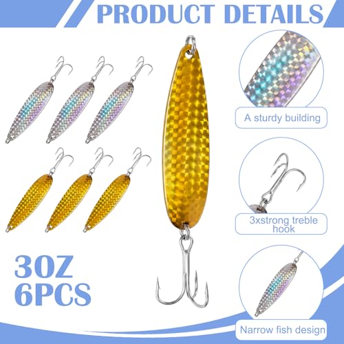 6 Pcs Crocodile Fishing Spoons with Heavy Duty Treble Hooks Saltwater Freshwater Fishing Lures Spoons for Tuna Bass Salmon Trout Walleye Pompano Mackerel Bluefish Casting (Gold，silver)