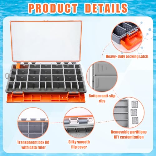 6 Pack 3700 Fishing Tackle Boxes Waterproof (Orange / 3700)