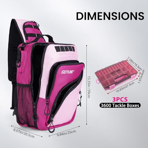 Pink Crossbody Fishing Tackle Bag w (Pink / 1680d Double-strand Pu Backpack + (3)3600 Trays)