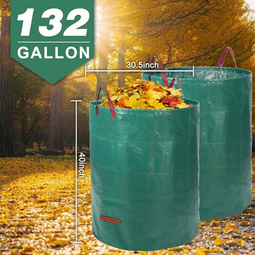132 Gallon 3 Pack Reusable Lawn Bags for Yard & Garden (Green-132 Gallons)