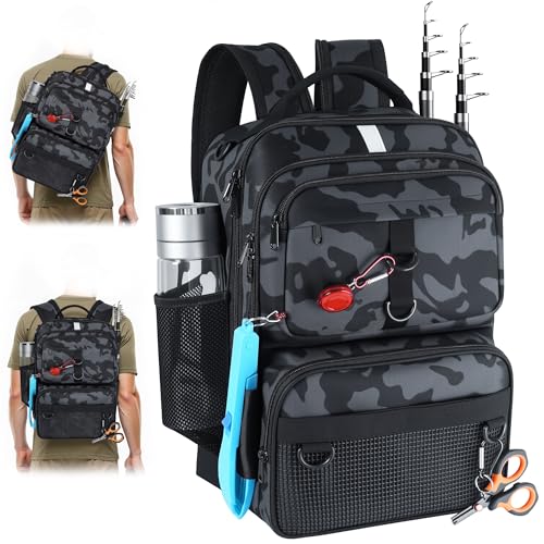 Fishing Backpack with Tackle Boxes and Rod Holder