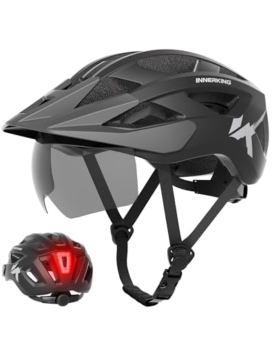 Adult Bike Helmet Rear Light & OTG Magnetic Goggles for Men Women (Black / Large)