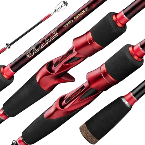 J BARZILLAI Flame One Piece Lure Fishing Rod 7ft Carbon Casting & Spinning Fishing Pole Lightweight High Sensitive Overhead Saltwater Freshwater Trout Bass One Piece Rods