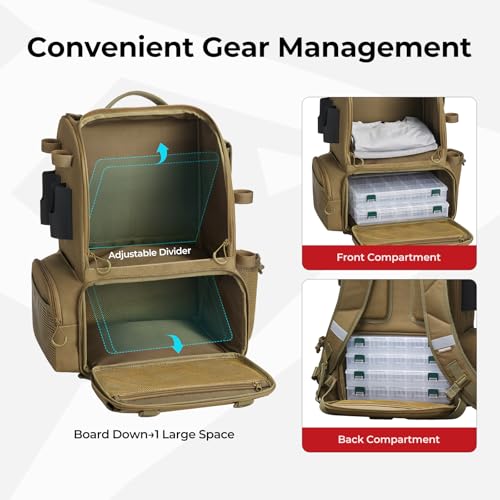 52L Fishing Tackle Backpack (Khaki)