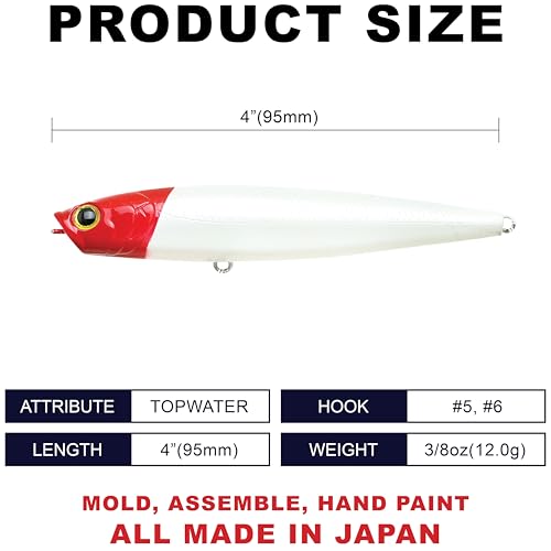 Gunfish 95NF Top Water Bass Fishing Lures (700 Red Head)