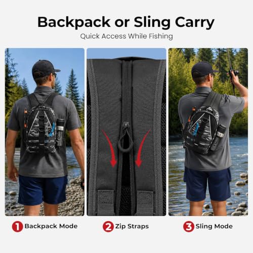 Fishing Backpack (Black Camouflage / Standard)