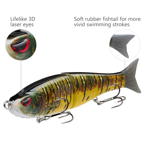 SwimShad Glide Baits Jointed Swimbait Bass Pike Salmon Trout Muskie Fishing Lure (Largemouth Bass +Blue Mackerel +Yellow Mackerel / 7in/2.2oz)