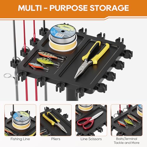 Fishing Rod Holder Rack with 360° Rotating Base (Upgraded Black)