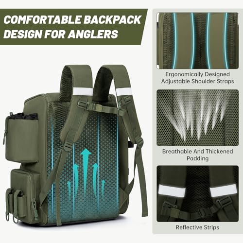 40L Tackle Fishing Backpack with 2 Rod Holders (Green)