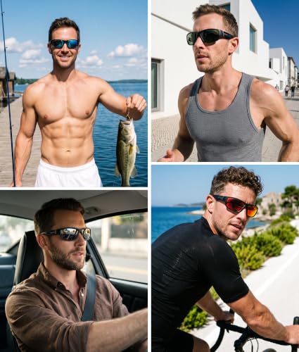 Sports Sunglasses for Men Women Polarized Classic Wrap Around Driving Cycling Golf Fishing Sun Glasses UV Protection