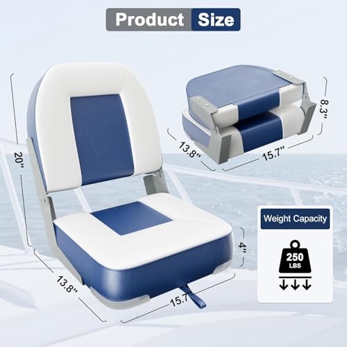 2 Pack 20" High Back Boat Seat with Thickened Sponge Padding and Hinge