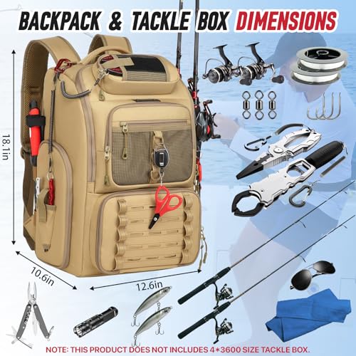 Fishing Tackle Backpack (B-Khaki(Without tackle box))