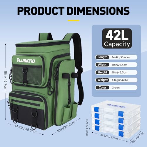 Fishing Backpack with Rod Holders 4 Tackle Boxes (Green With 4 Tackle Boxes)