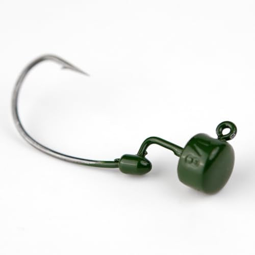 20Pack Weedless Ned Rig Jig Heads with Molded Bait Keeper for Bass Fishing (Green Pumpkin / 1/8oz)