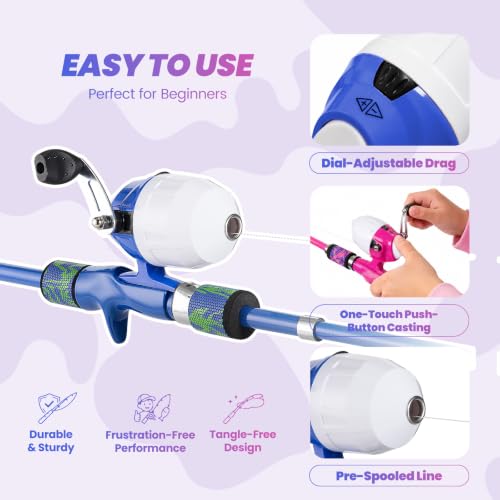 Kids Fishing Pole (Blue & Pink / 3.94-ft Set)