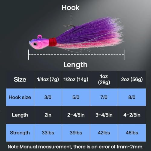 Bucktail Jigs 3Pcs Hair Jig Lure Hooks (white / 1oz_3pcs)