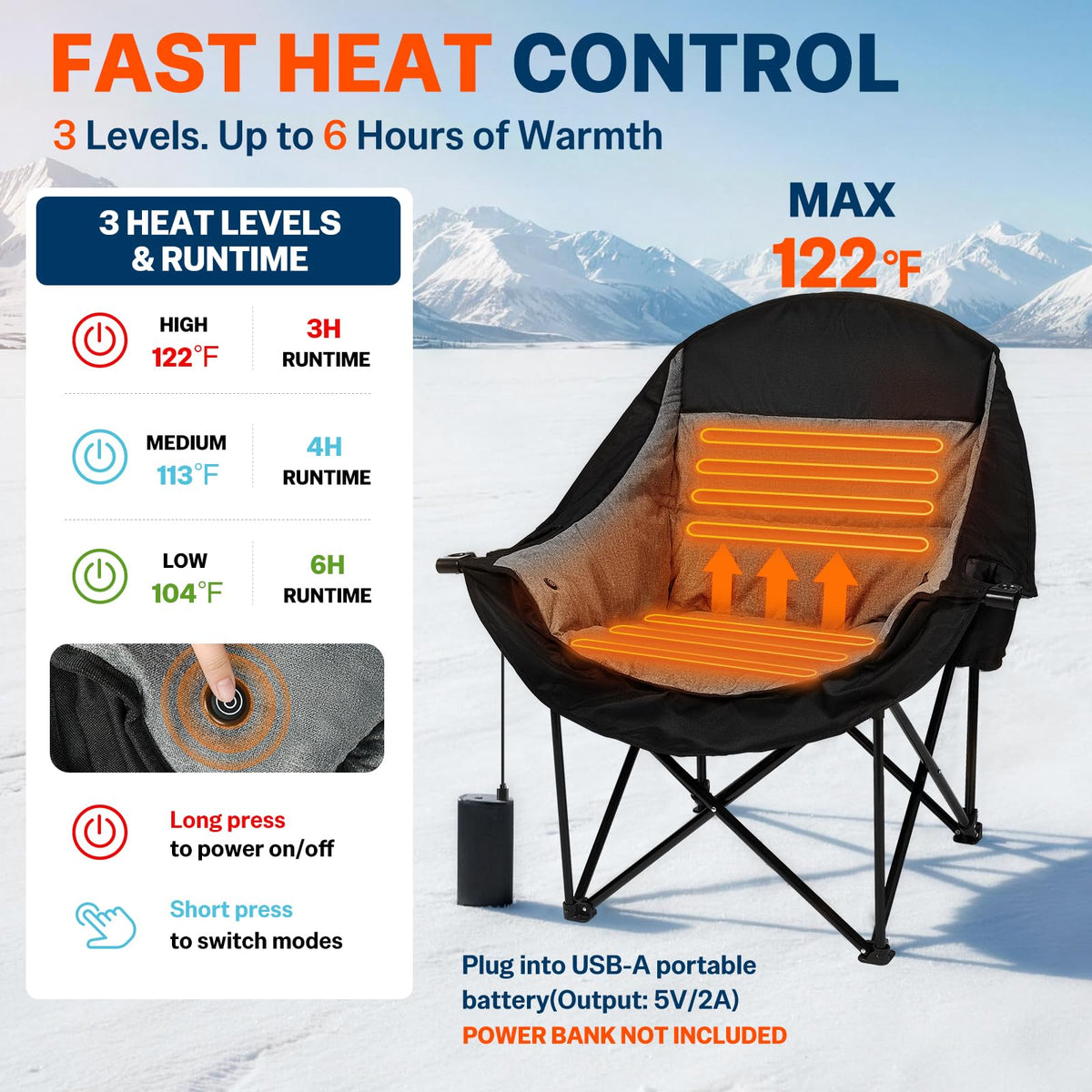 Heated Oversized Camping Chair (Grey)
