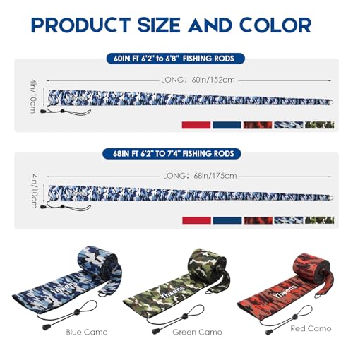 Neoprene Fishing Rod Sleeve Rod Sleeves Fishing Pole Sleeve Rod Socks for Fishing Poles Rod Cover Rod Protector Durable for Casting Spinning Trolling Sea Fishing Rod Storage