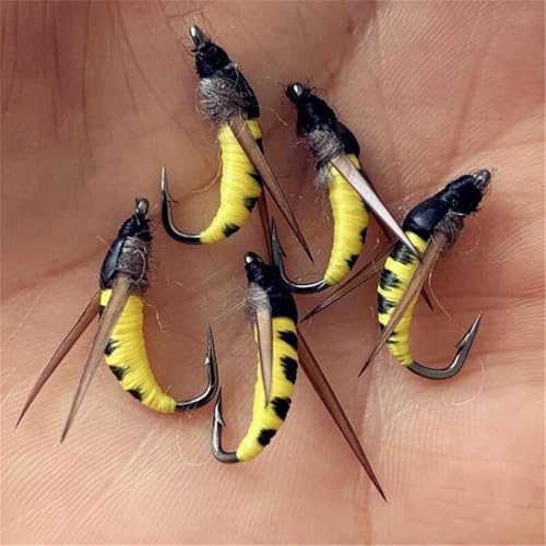 24Pcs Fly Fishing Flies Trout Lures Fishing Tackle Fly Fishing Flies with Boxed Trout Bass Artificial Fish Bait (24Pcs-Yellow Moth)