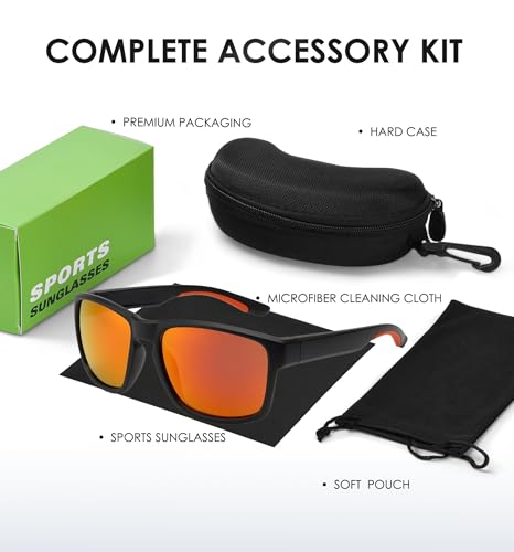 Polarized Sunglasses for Men and Women (C02- Frame: Matte Black & Red / Lens: Red)