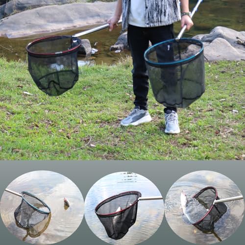 Fishing Nets 2 Pack Removable Lightweight Landing Net with Stainless Steel Pole Handle for Catching and Releasing Butterfly Nets (40cm Blue+red)