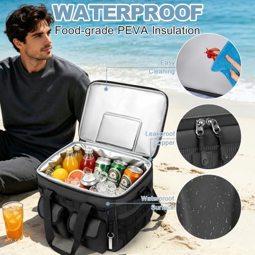60 Can Insulated Soft Sided Collapsible Cooler Bag Ice Chest (Black / 40L)