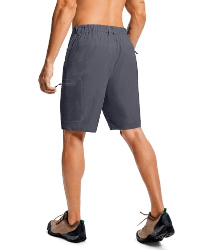 Men's Hiking Cargo Shorts 9" Lightweight Quick Dry 6 Pockets (Small / Dark Grey)