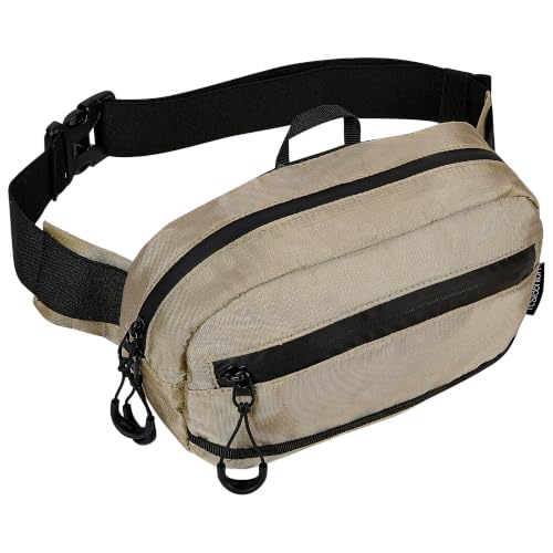 RFID Blocking Fanny Packs for Women and Men Waterproof Crossbody Waist Pack (Khaki)