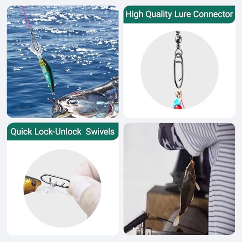 High Strength Fishing Swivels Stainless Clips Steel Snap Swivels Barrel Connector Saltwater Swivel Fishing Rolling Black Nickel (Size 4+M (57lb) 50 pcs)
