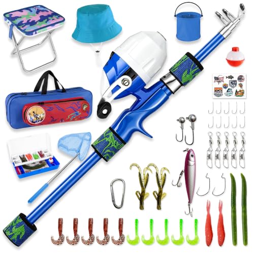 Kids Fishing Pole (Blue / 3.94-ft Set + Chair + Hat)