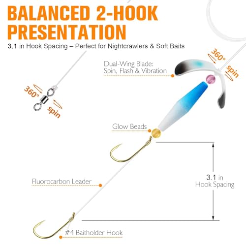 Crawler Harness Walleye Rigs with Dual (Gold-Octopus Hooks- #2)