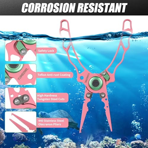 Lockable Fishing Pliers & Hook Removers with Tungsten Steel Cutters (Pink-6.6")
