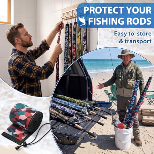 6 Pack Neoprene Fishing Rod Sleeves (65" / Assorted Camo)