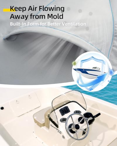 1200D Bass Fishing Boat Cover Waterproof with Reflective Strips (Gray / For 16'-18.5' Length, Beam Width up to 94")