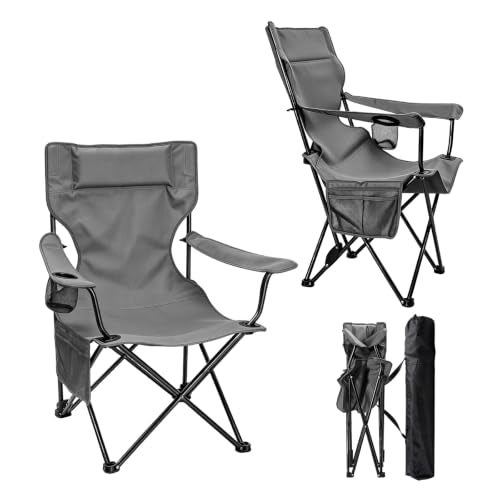 Camping Chairs 2Pack Beach Outdoor Chair for Adults Folding Lawn Chair with Cup Holder (Grey)