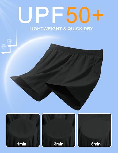 Men's Hiking Fishing Shorts UPF 50+ Quick Dry Lightweight 6" Summer Casual Shorts with Zipper Pockets Black (X-Large / Black)
