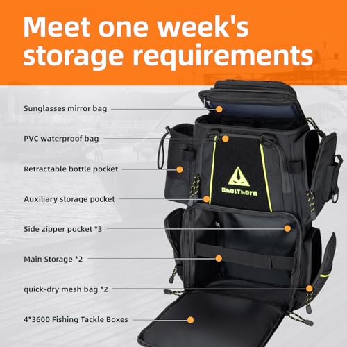 43L Fishing Tackle Backpack with 4 Tackle Boxes & Rod Holder (With 3600*4 Black (43l))