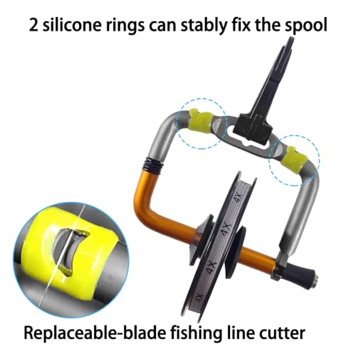 Fly Fishing Line Spool Dispenser Holds Multiple Tippet Spools for Easy Access Integrated Razorblade Line Cutter (Matt gunsmoke + Matt orange color / 2 Line Cutter)