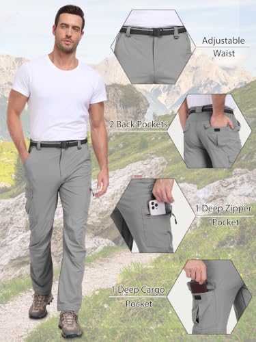 Men's Hiking Cargo Work Pants Lightweight Quick Dry Water Resistant 6 Pockets Fishing Camping Outdoor Stretch Pants Lightgrey (X-Large / Lightgrey)