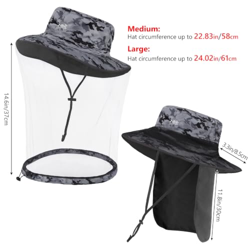 Unisex UPF 50+ Mosquito Net Hat with Neck Flap FH17 (Medium / Storm Camo)