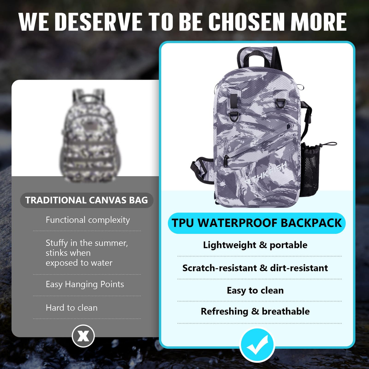 IPX8 Waterproof Fishing Backpack with Rod Holder (Camo-sling Bag)