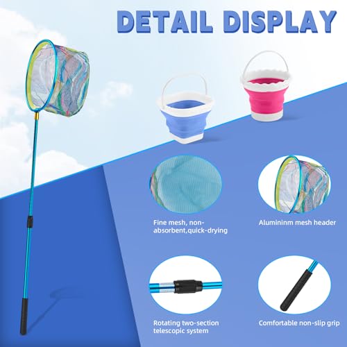 2PCS Telescoping Kids Fishing Net with Handle and Collapsible Bucket Kits