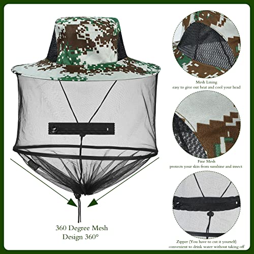 Mosquito Net Hat Sun Hat Mesh Fishing Bucket Cap Garden Bug Cap Face Cover with Zipper for Men Women