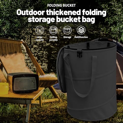 Pop up Camping Trash can with lid (Black)