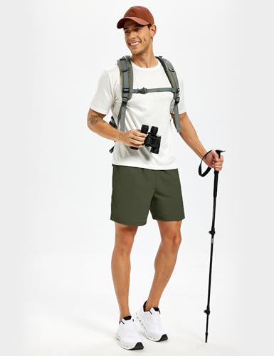 Men's Hiking Fishing Shorts UPF 50+ Quick Dry Lightweight 6" Summer Casual Shorts with Zipper Pockets Green (Small / Green)